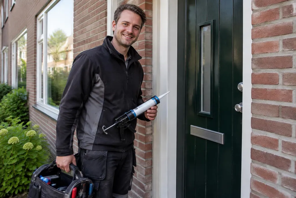 Vakman van Kitbedrijf Maassluis bij de voordeur van een woning